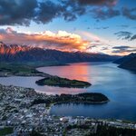 Sunset over New Zealand's Lake Wakatipu and Queenstown