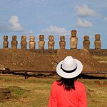 15 moai displayed in a row at Ahu Tongariki