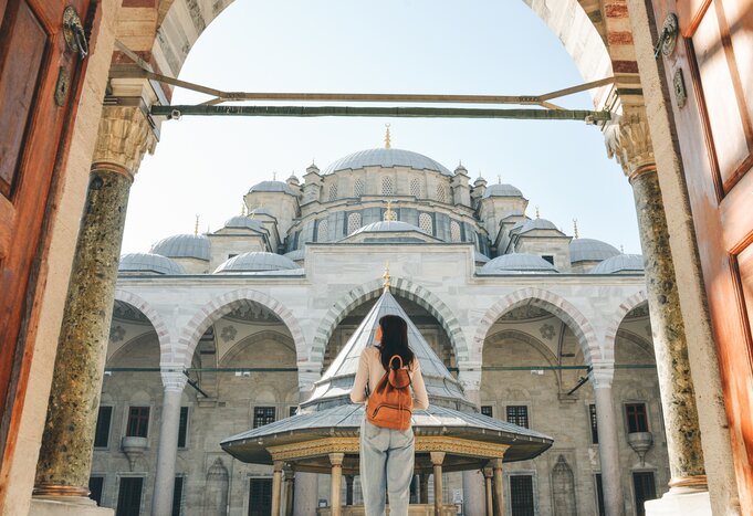 Start your trip in Istanbul visiting landmark mosques, bazaars, and palaces