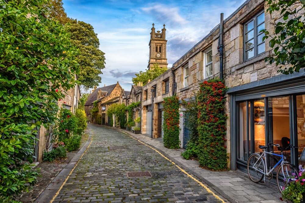 The Circus Lane at the suburb of Stockbridge in Edinburgh, Scotland, UK