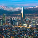Sun setting over Santiago and the surrounding Andes