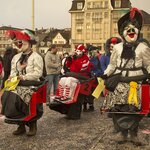 Masked performers during Carnival parade in Basel