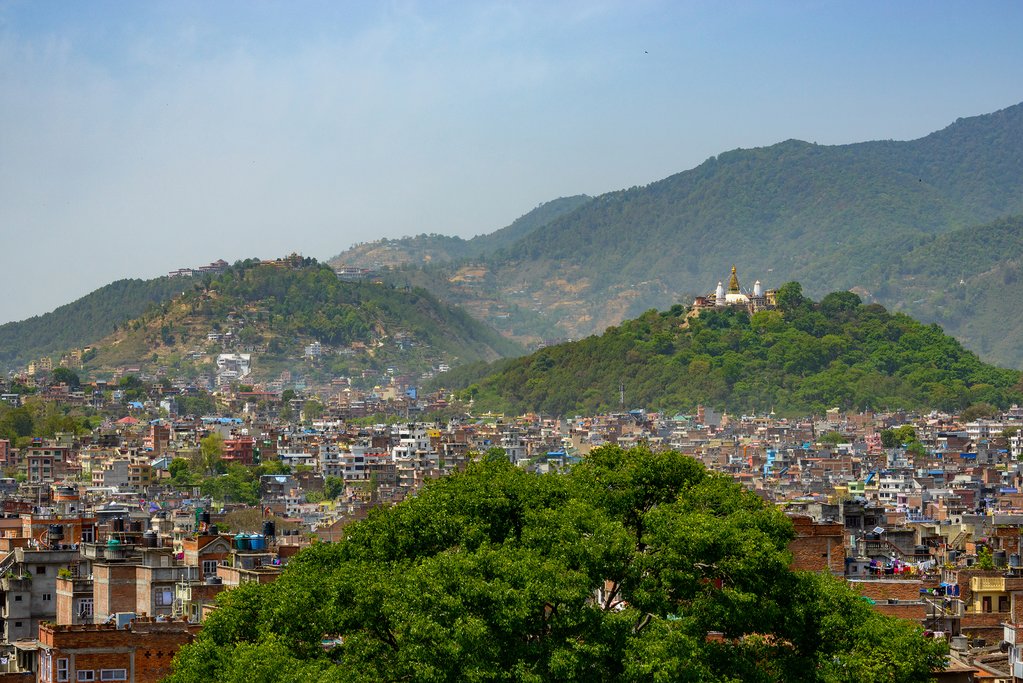 The cityscape of Kathmandu and Boudhanath Stupa