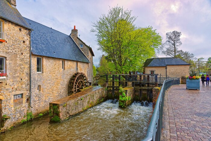 Water mill and Aure River in Bayeux, France