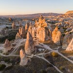 Sunrise over the lunar landscapes of Cappadocia