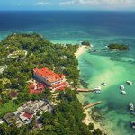 Am aerial view of Cayo Levantado off the north coast