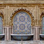 Typical intricate Moroccan tile artwork; a fountain in Rabat, near the Hassan Tower and Mohamed V Mausoleum