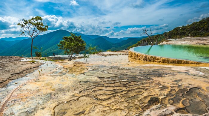 Natural rock formations in Hierve el Agua in the Mexican state of Oaxaca