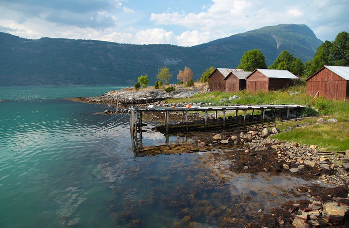 Classic red barns of Balestrand