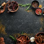 "Biltong," a South African meat jerky snack, complete with spices and herbs