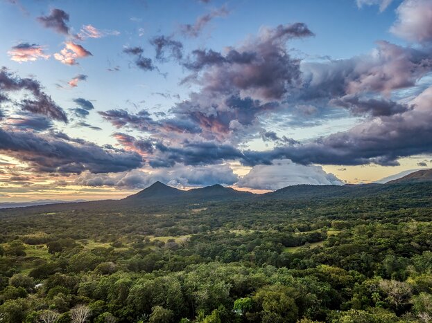 A sweeping view of the volcano in Rincón de la Vieja National Park, Costa Rica