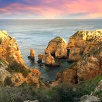 The rocky coast of Lagos in Portugal's Algarve region