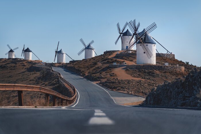 The Consuegra windmills in Castile-La Mancha, Spain