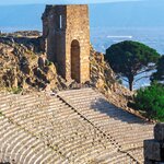 Stand among the second-century Hellenistic theater of Pergamon