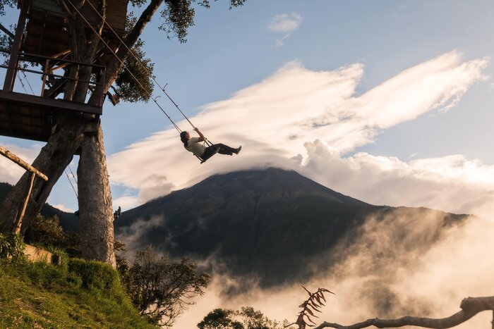 Soar over mountainsides on the "swing at the edge of the Earth" in Baños
