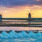 The salt pans of Marsala at sunset