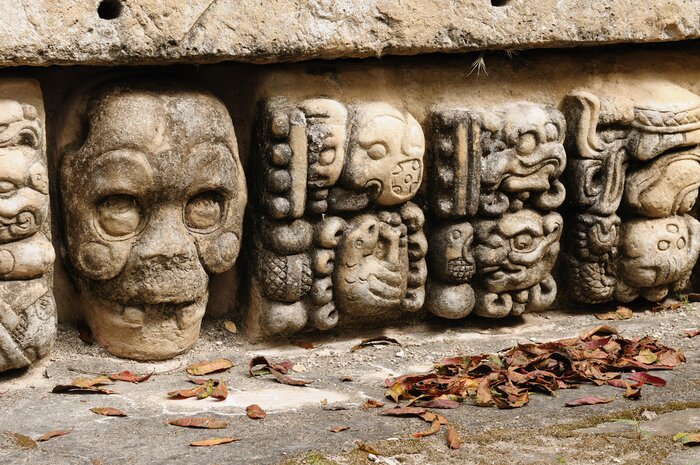 Explore the Maya ruins of Copán and check out the skull of Temple 22