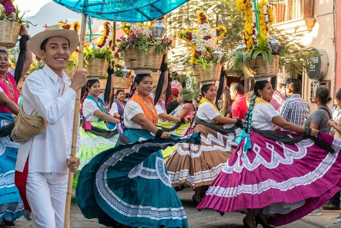 Locals dressed in traditional clothes in Oaxaca