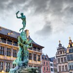 See the Brabo Fountain and Stadhuis in Antwerp's Grote Markt in January