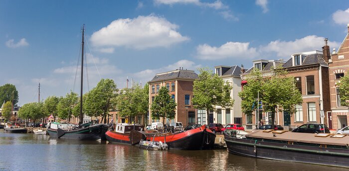 Old ships on a canal in Leeuwarden