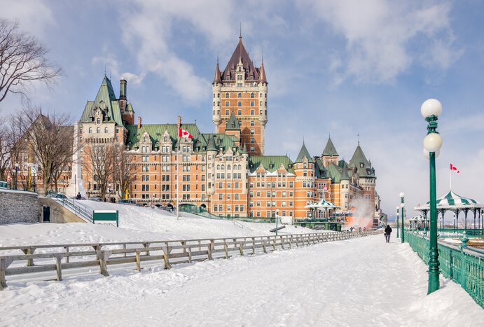 Québec City's Château Frontenac blanketed in a wintry layer of snow