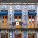 Colonial mexican house covered in blue talavera tiles, Puebla