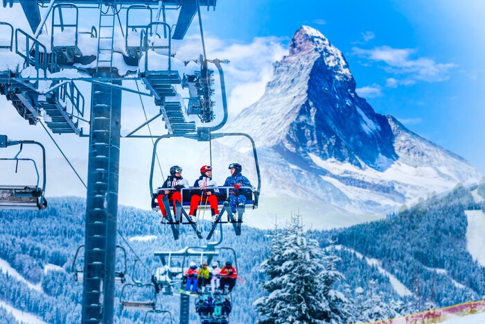Riding a ski lift in Gornergrat with famed Matterhorn in the background