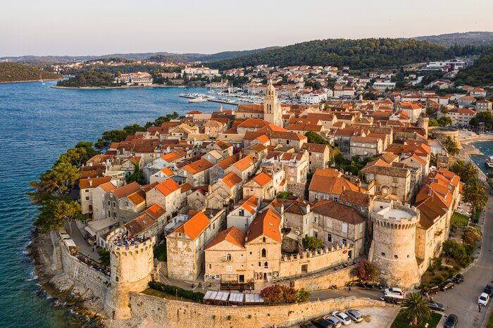 Dramatic aerial view of Korčula's famous Old Town