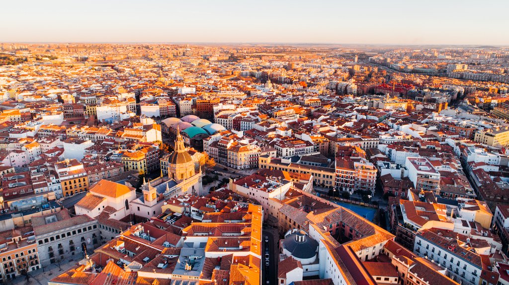 Aerial View of Madrid at Sunset