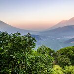 Guatemala's Agua, Fuego and Acatenango volcanoes in the dawn light