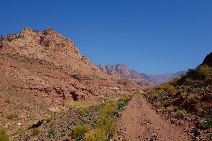 Hike through the Dana Biosphere Reserve to reach an off-grid ecolodge