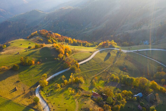 Winding mountain road in Romania