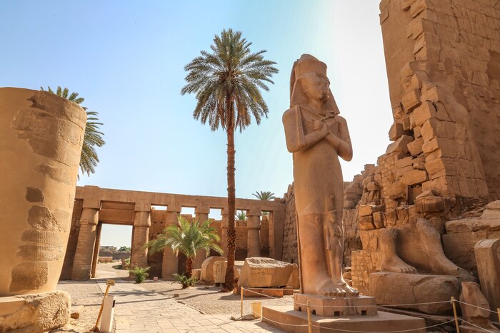 Get up close to the Ramesses II Statue at Karnak Temple during your Nile cruise