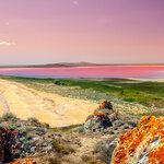 Western Australia's Pink Lake at sunrise in the fall