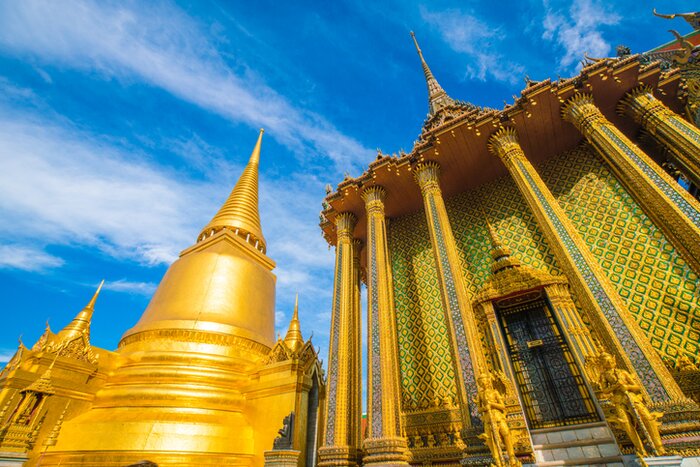 Blue skies over Bangkok's gilded Wat Phra Kaew
