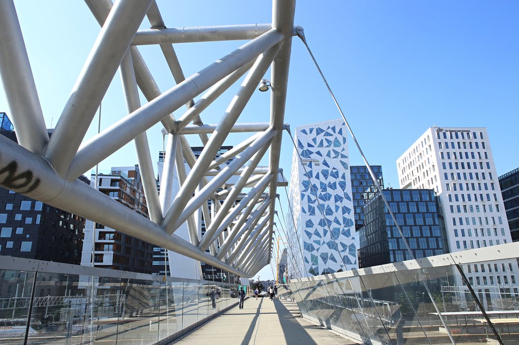 The Akrobaten pedestrian bridge in downtown Oslo.