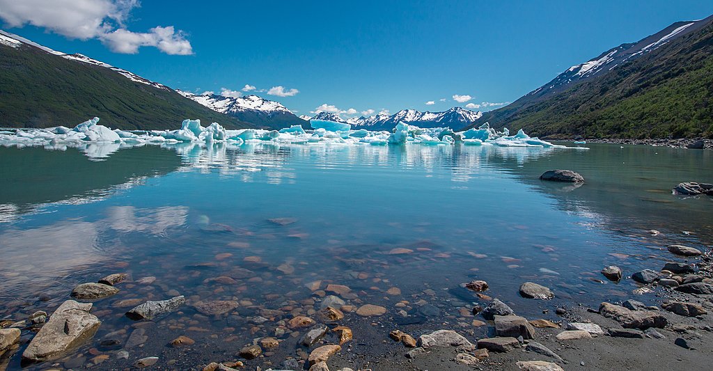 The reflection of the ice on the water in El Calafate