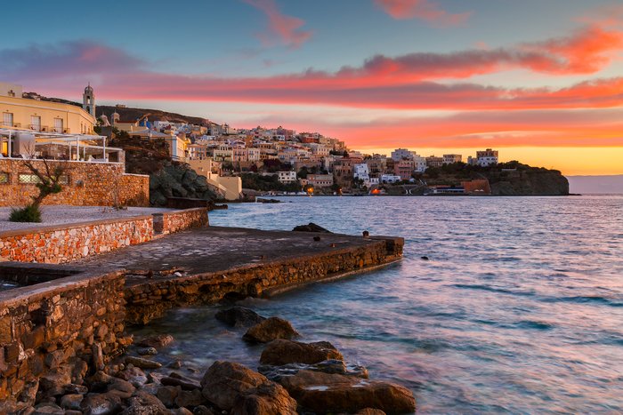 Sunset overlooking the vaporia district of Ermoupoli town on Syros