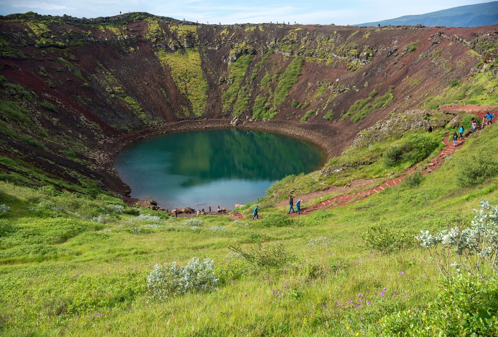 Walk down to the lake inside Kerid Crater