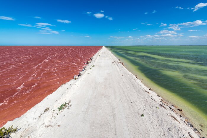 Admire the differing colored waters of the Yucatán's Las Coloradas