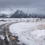 A snowy Icelandic scene near Arnarstapi area in Snaefellsnes Peninsula