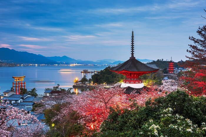 Miyajima island, Hiroshima, Japan in spring at dusk