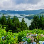 Picturesque view of the Lake of Sete Cidades, a volcanic crater lake on São Miguel Island, Azores, Portugal
