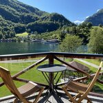 Each room at this hotel has a private seated balcony (photo courtesy of Flåmsbrygga Hotel)