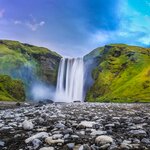 Classic view of the famous Skogafoss waterfall