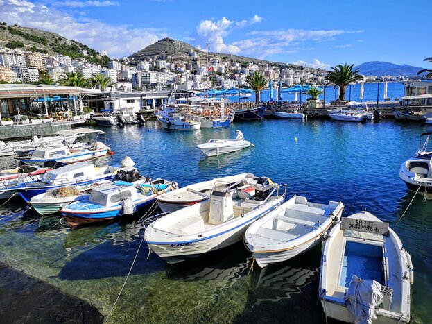 Boats moored in the summer sun at Sarandë, Albania (photo courtesy of Laurentiu Morariu)