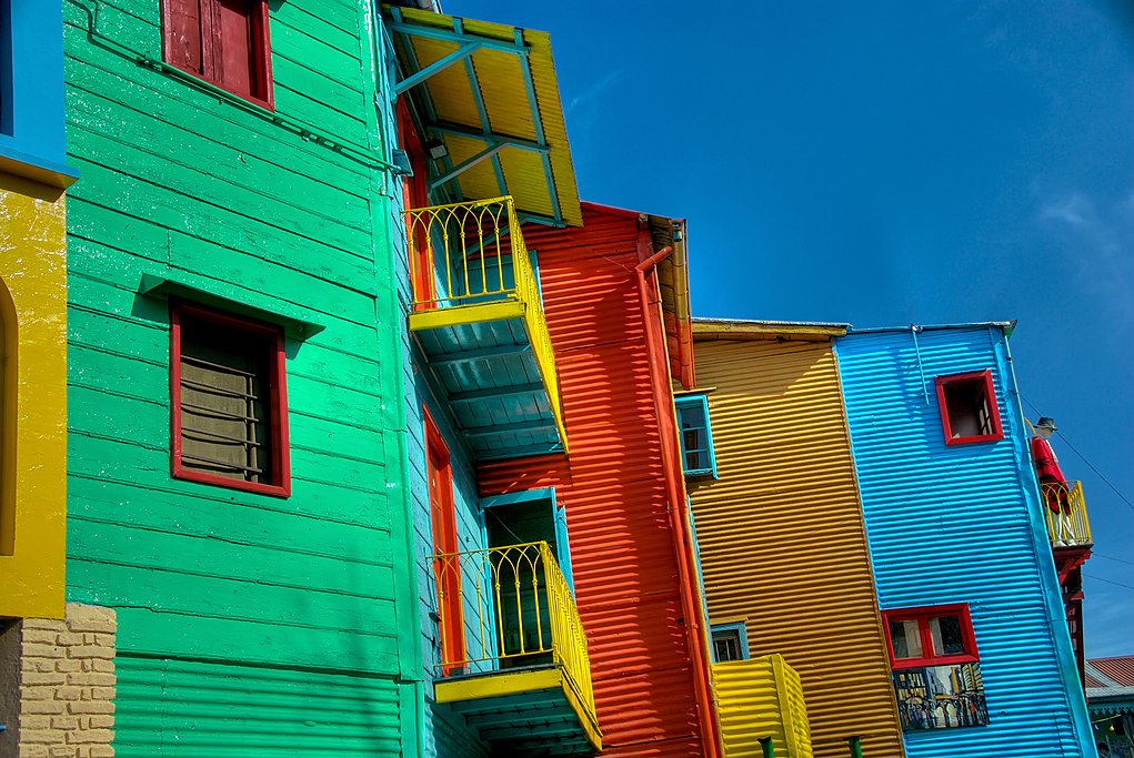 Colorful buildings on Caminito Street in La Boca, birthplace of tango