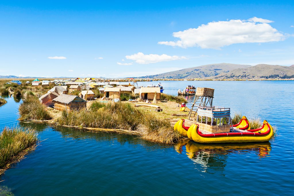 Uros floating island on Lake Titicaca 