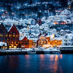 Bergen's beautiful waterfront after a snowfall.