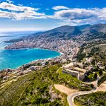 Lëkurësi Castle  and Sarandë in southern Albania on a bright late-spring day